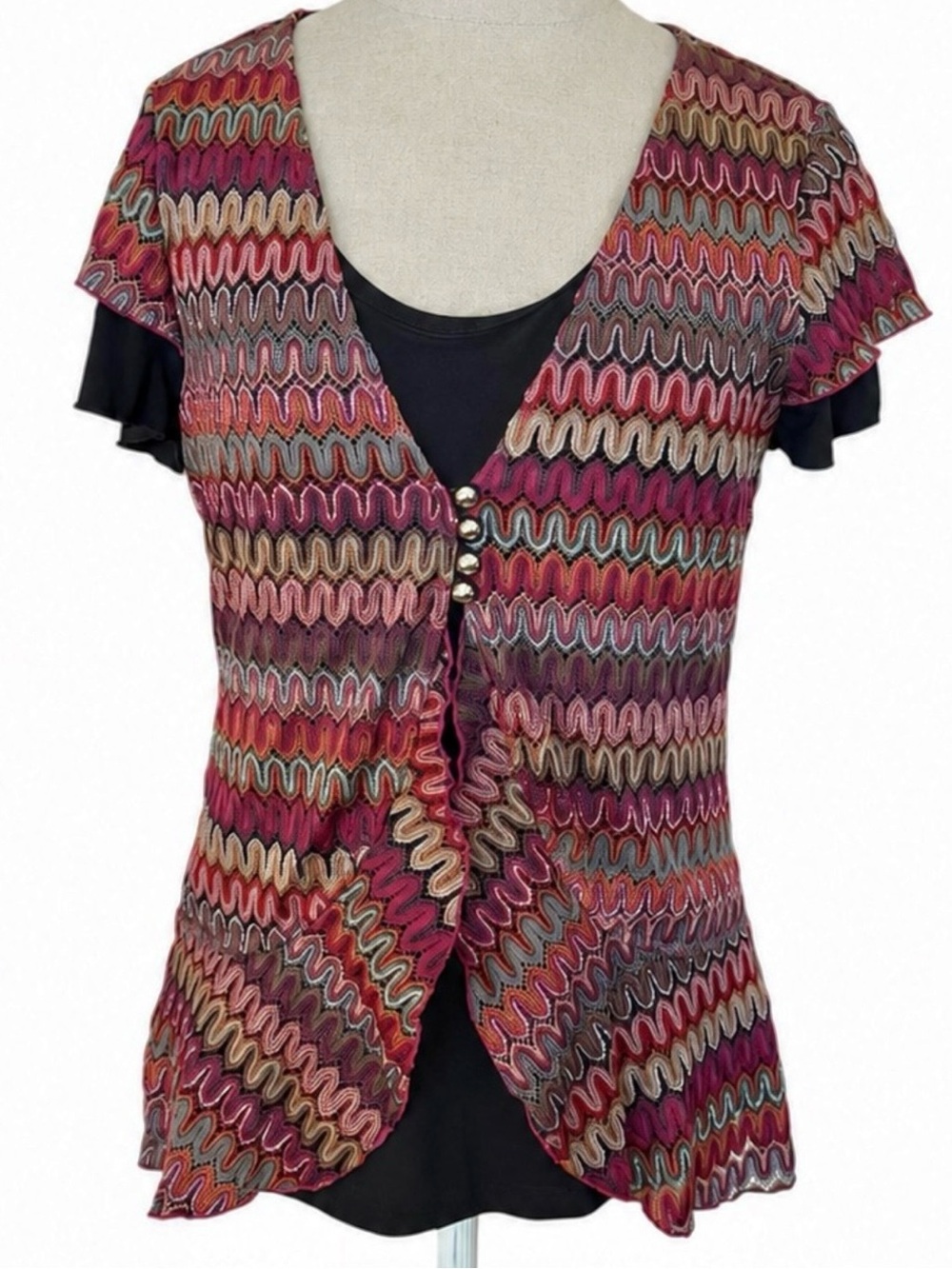 VTG Cocomo Y2K Mesh Chevron Wave Layered Top Small Whimsigoth Fairy Boho Grunge